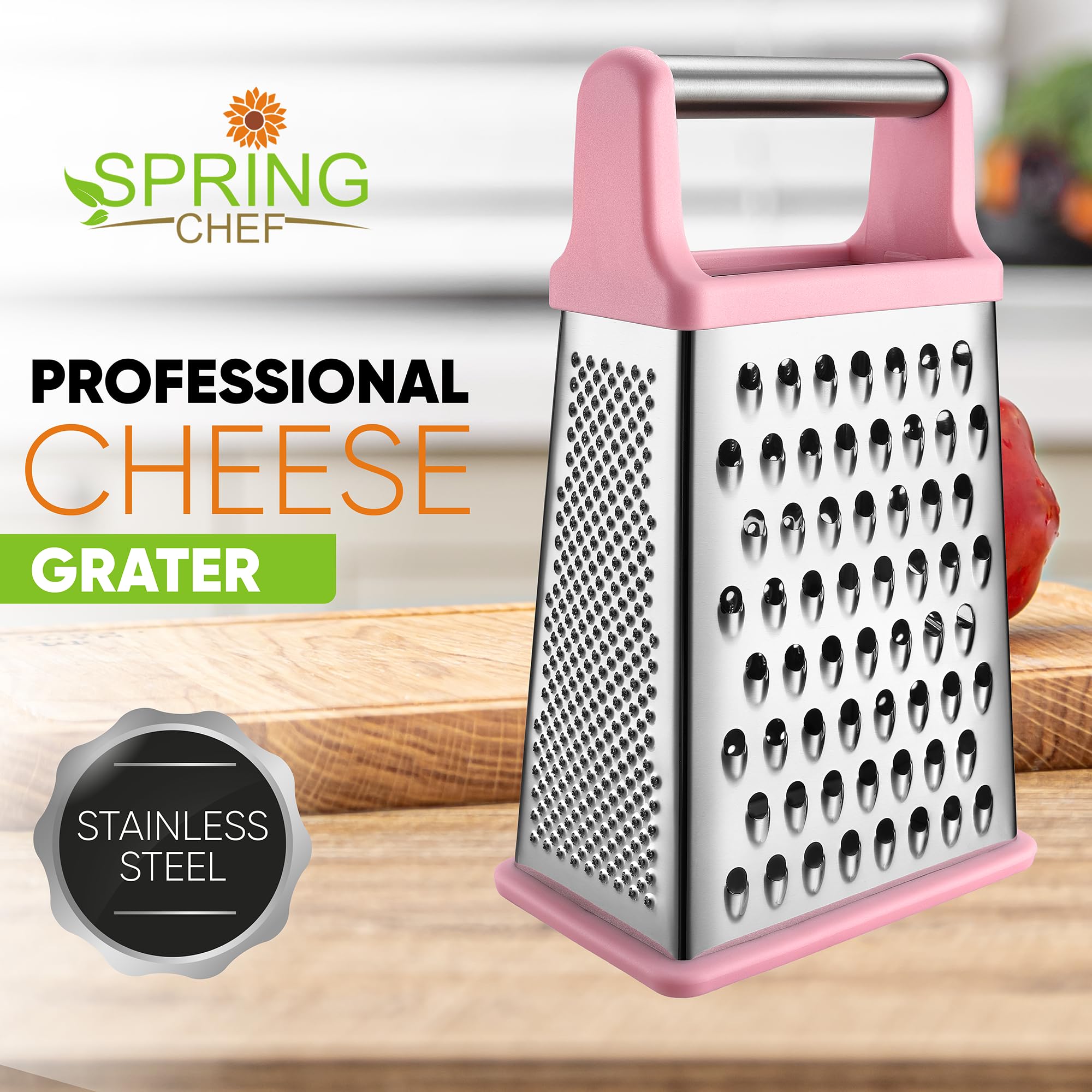 Spring Chef four-sided box grater offering versatile shredding and slicing.