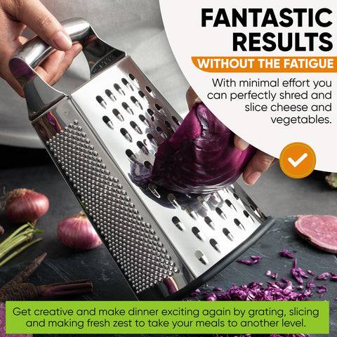 Spring Chef Four-Sided Grater offers versatile shredding, zesting, and slicing.