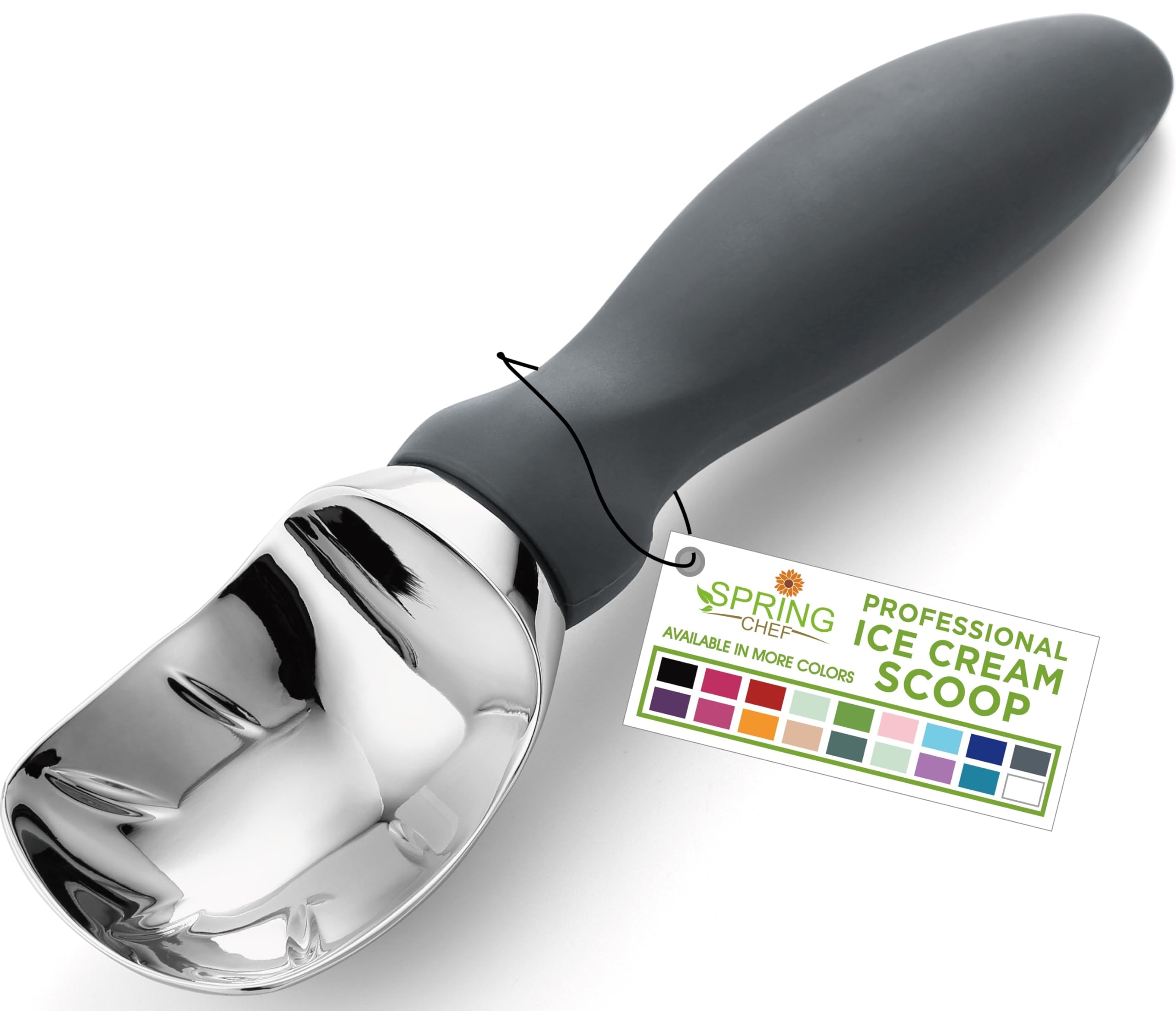 Spring Chef gray heavy-duty ice cream scoop for hard ice cream.