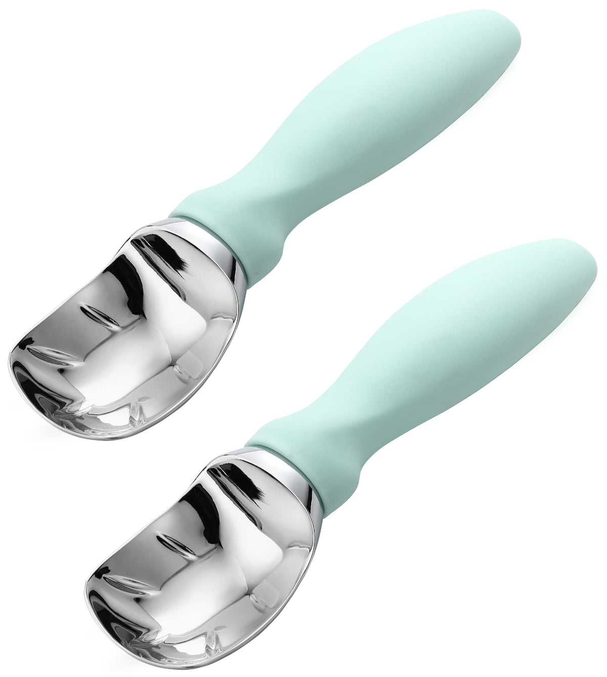 Spring Chef heavy-duty ice cream scoop 2-pack with mint handle for easy scooping.
