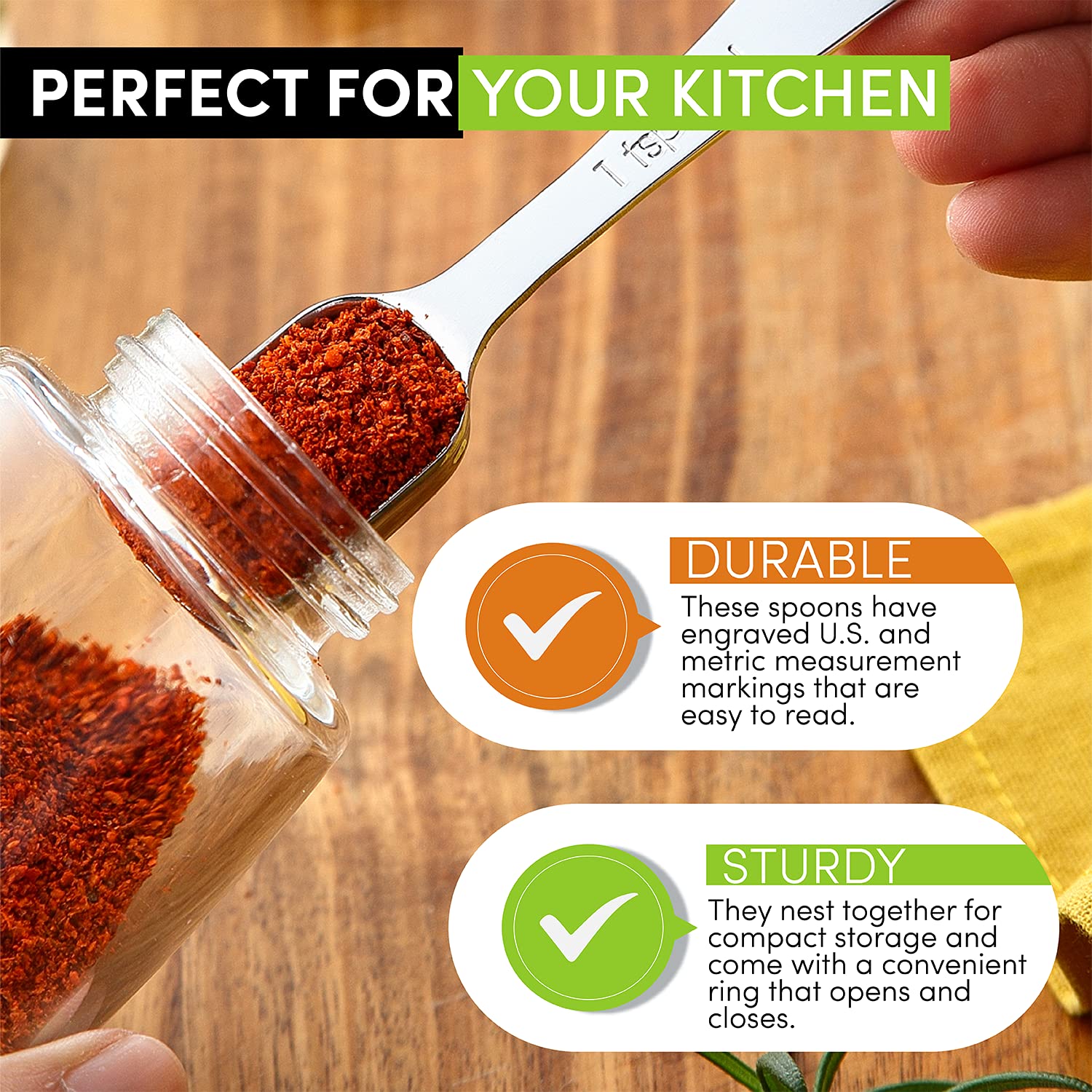 Spring Chef heavy-duty stainless steel spoons resist bending for repeated kitchen use.