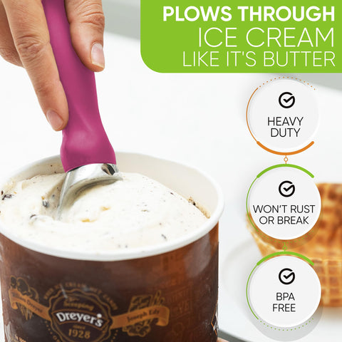 Spring Chef ice cream scoop comfortable grip reduces hand fatigue during hard ice cream scoops.