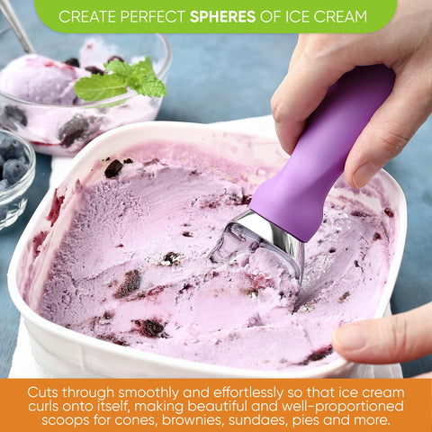 Spring Chef scoop curved edge helps curl ice cream into shapes.