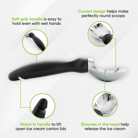 Spring Chef curved-edge scoop creates elegant ice cream curls.