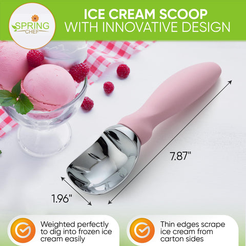 Spring Chef ice cream scoop curved design helps form neat spheres with less effort.