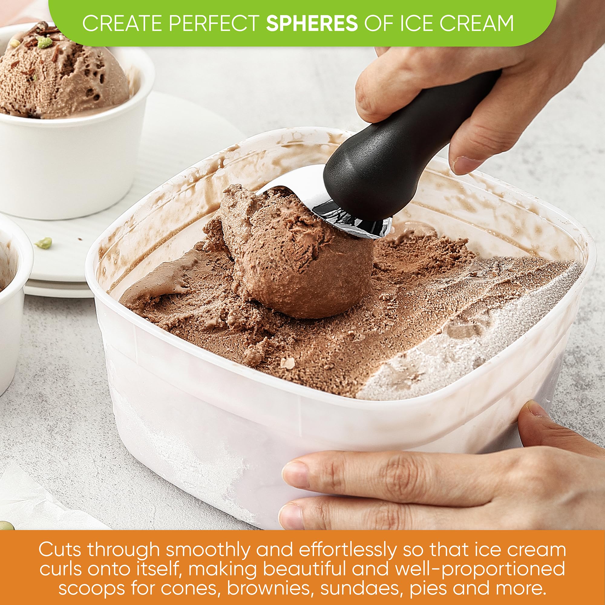 Spring Chef scoop reaches corners to reduce waste.
