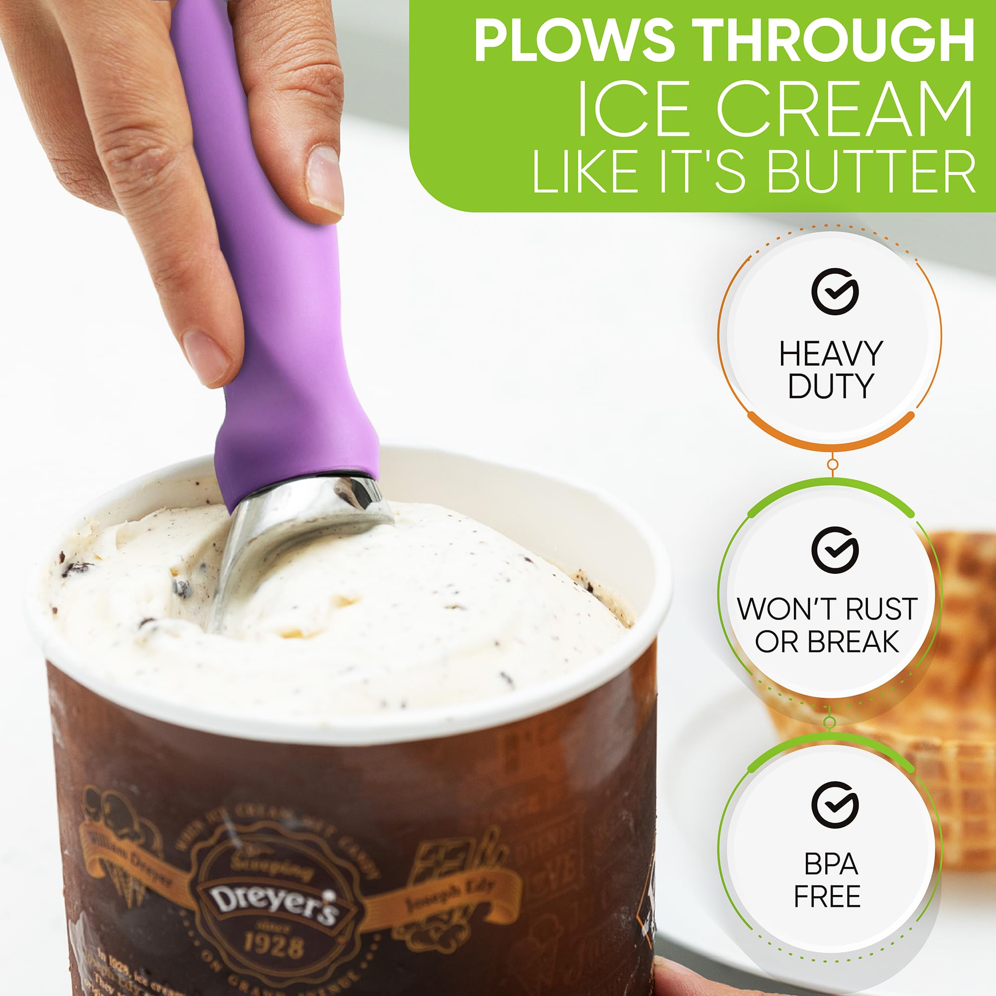 Spring Chef dishwasher safe ice cream scoop for quick cleanup.