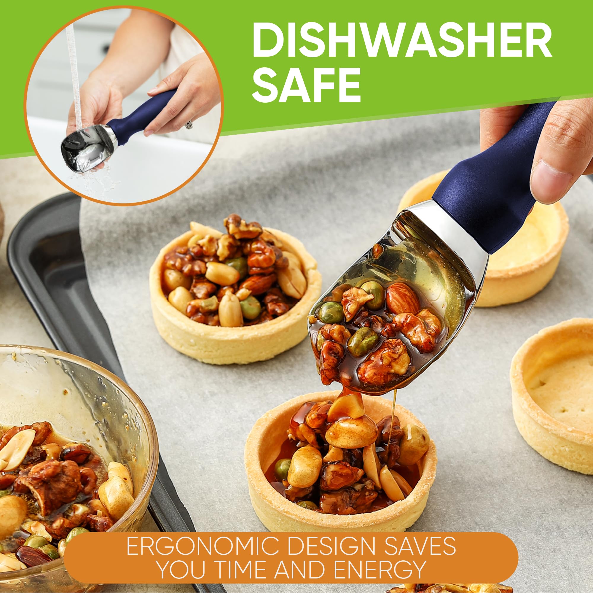 Spring Chef ergonomic finish provides secure grip, reduces fatigue