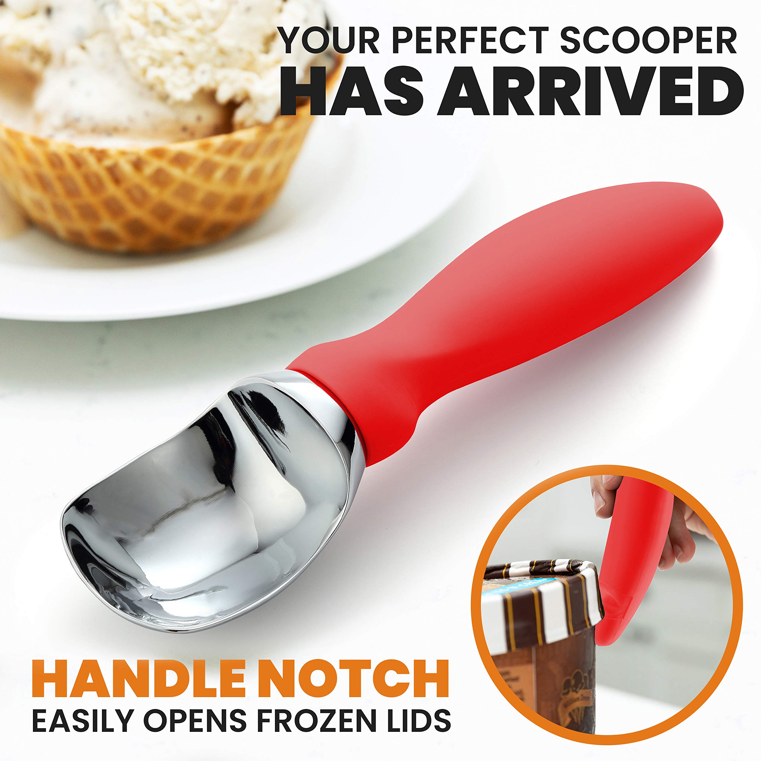 Spring Chef scoop releases ice cream smoothly into a bowl
