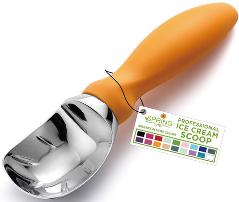 Spring Chef ice cream scoop with soft grip handle for easy, comfortable scooping