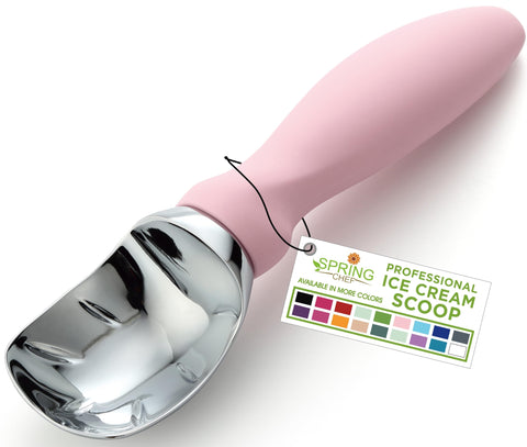 Spring Chef ice cream scoop with soft grip handle for comfortable, controlled scooping of hard ice cream.