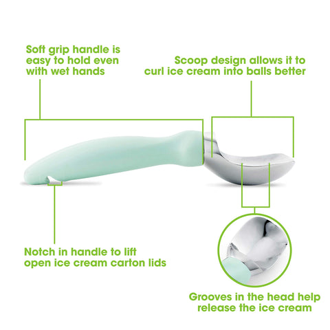 Spring Chef soft-grip handle provides comfortable control when scooping.