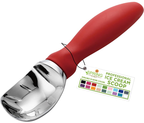 Spring Chef ice cream scoop with soft grip red for smooth scooping and comfort