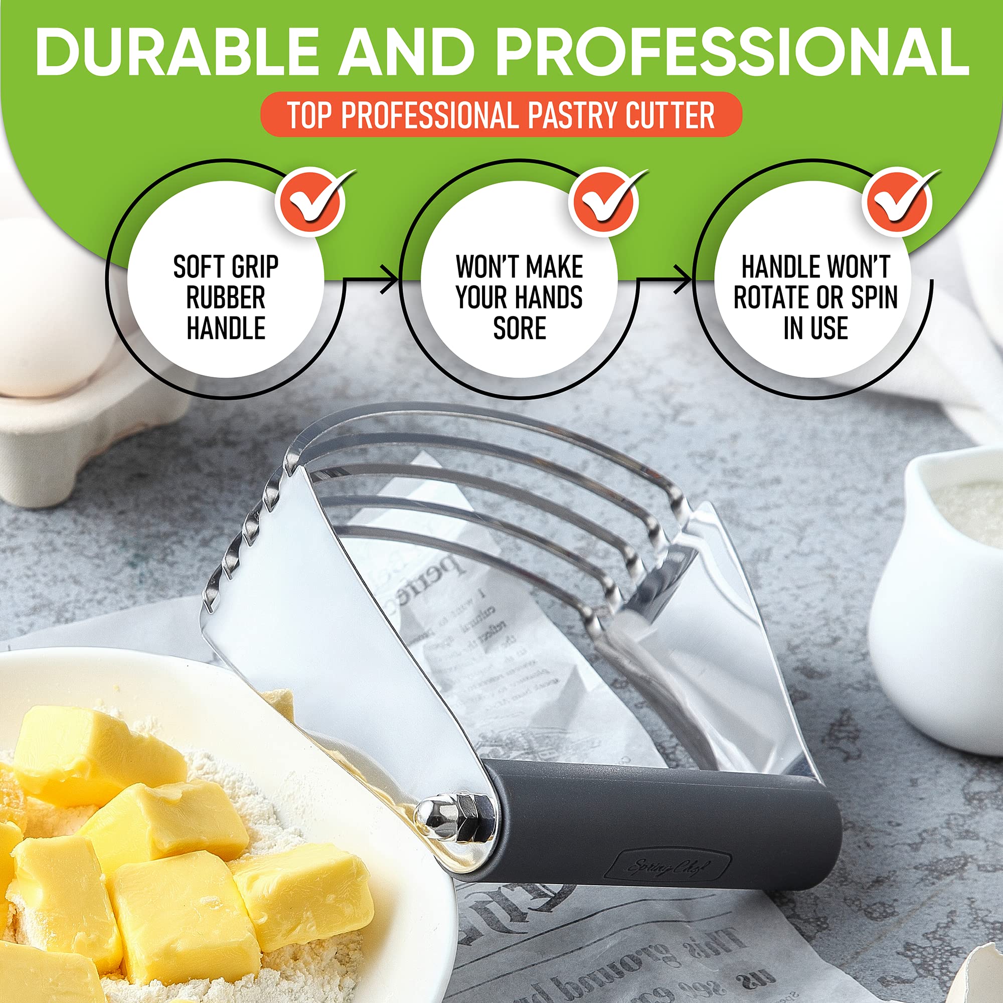 Spring Chef large gray dough blender dishwasher-safe for easy cleanup after baking sessions.