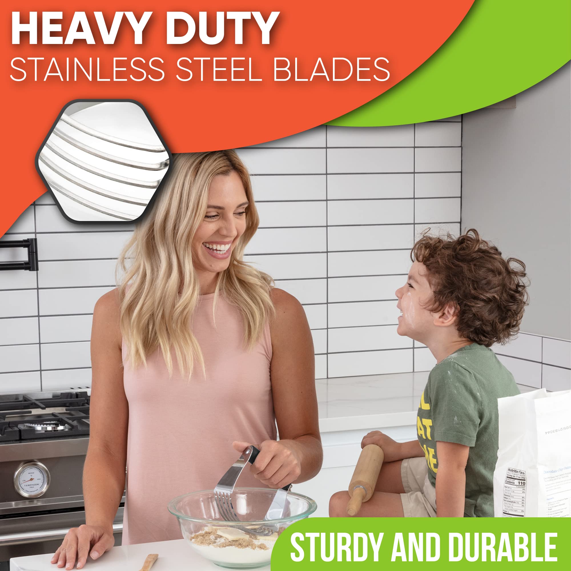 Spring Chef large gray dough blender ergonomic handle reduces wrist fatigue during kneading.
