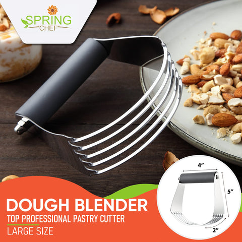 Spring Chef large gray dough blender helps create flaky pie crust through uniform butter distribution.