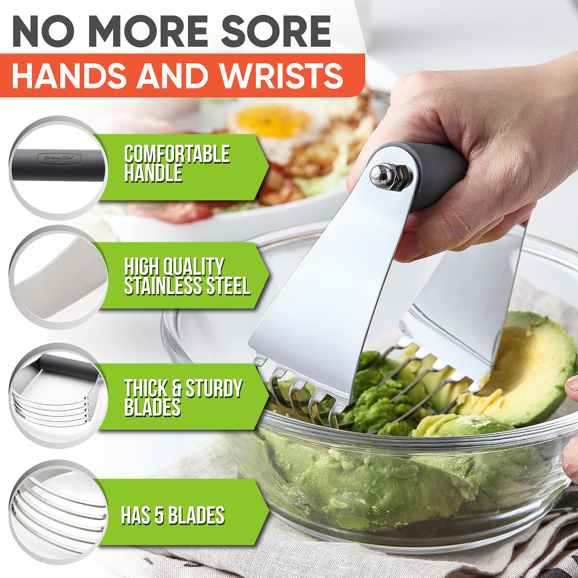 Spring Chef large gray dough blender with thick blades delivers quick, thorough mixing for biscuits.