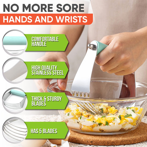 Spring Chef large mint dough blender ergonomic soft-grip handle in hand