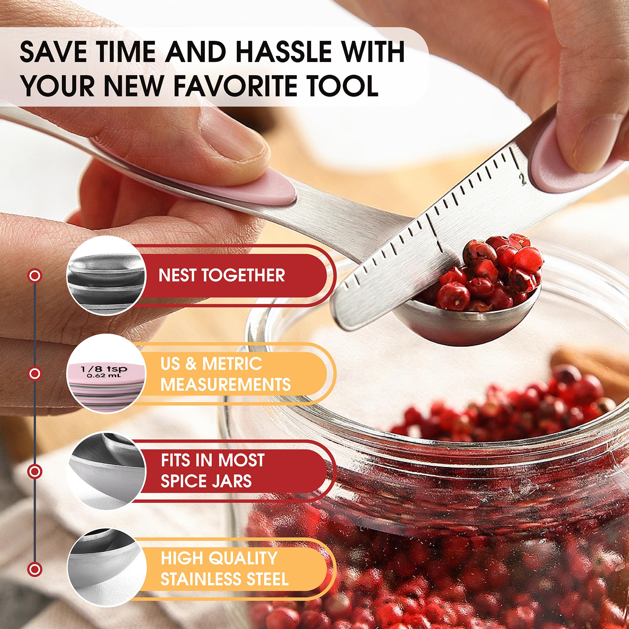 Spring Chef leveler closeup shows easy, accurate first-time measurements.