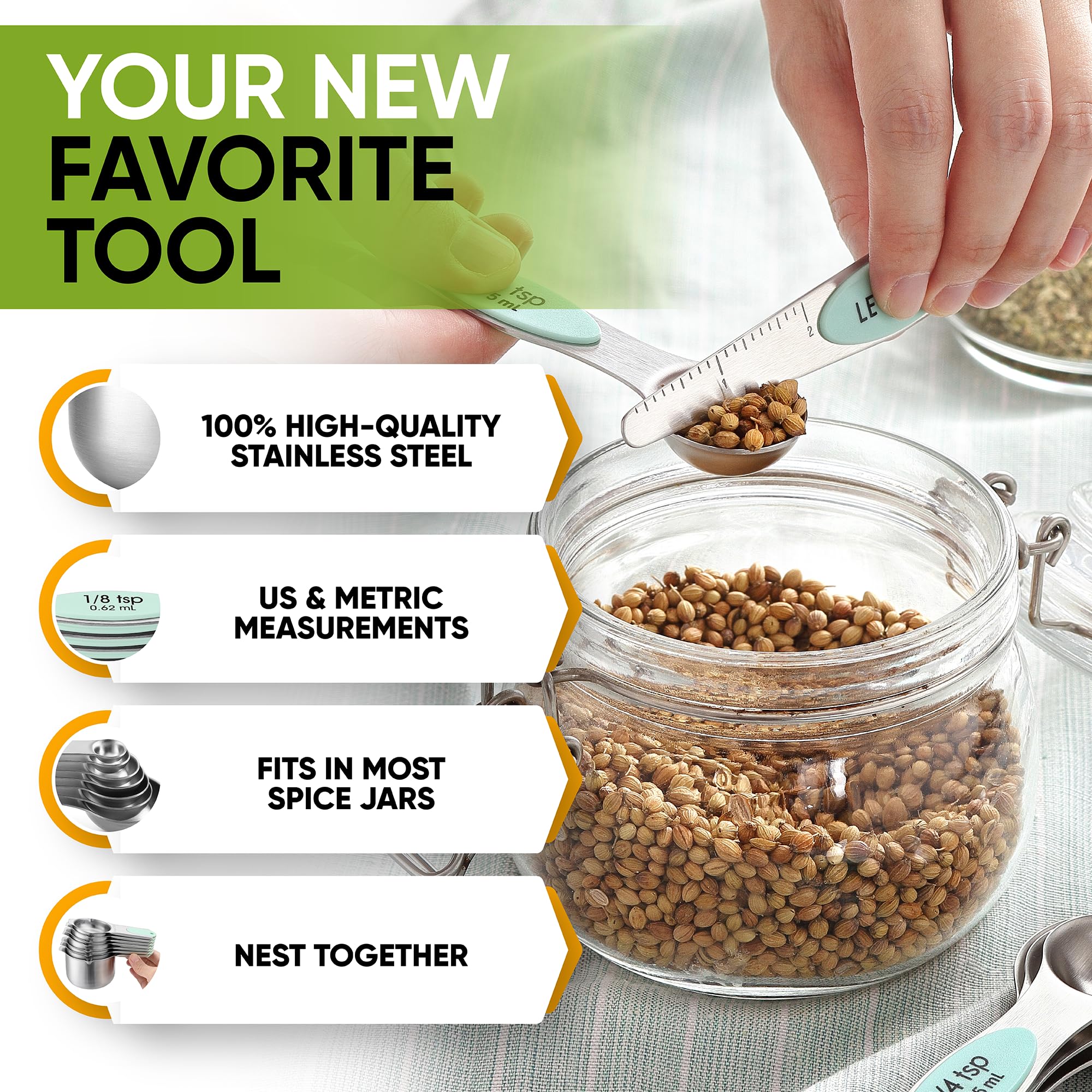 Spring Chef included leveler helps ensure exact amounts