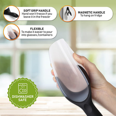 Spring Chef magnetic-ice-scoop-pour-ice easy to pour into narrow glasses.