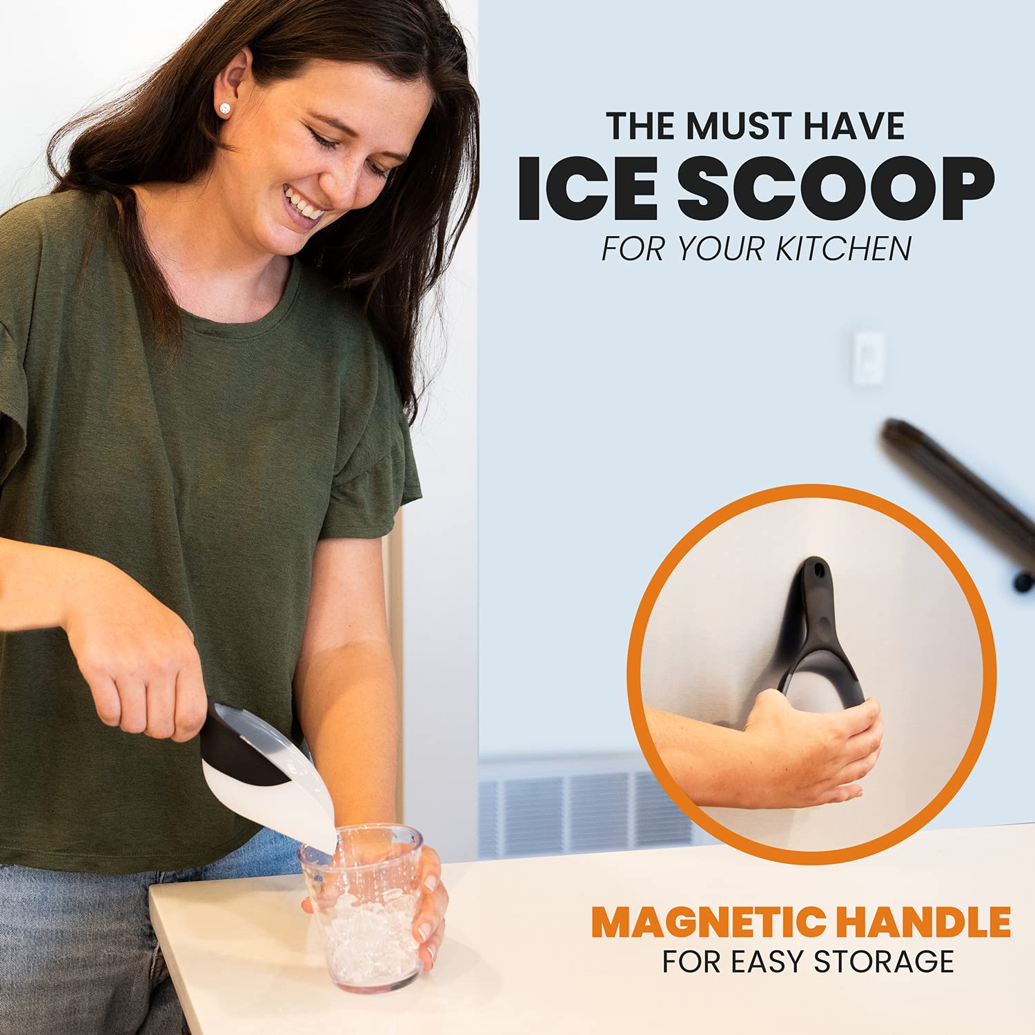 Spring Chef magnetic ice scoop soft-grip-handle ensures comfortable control.