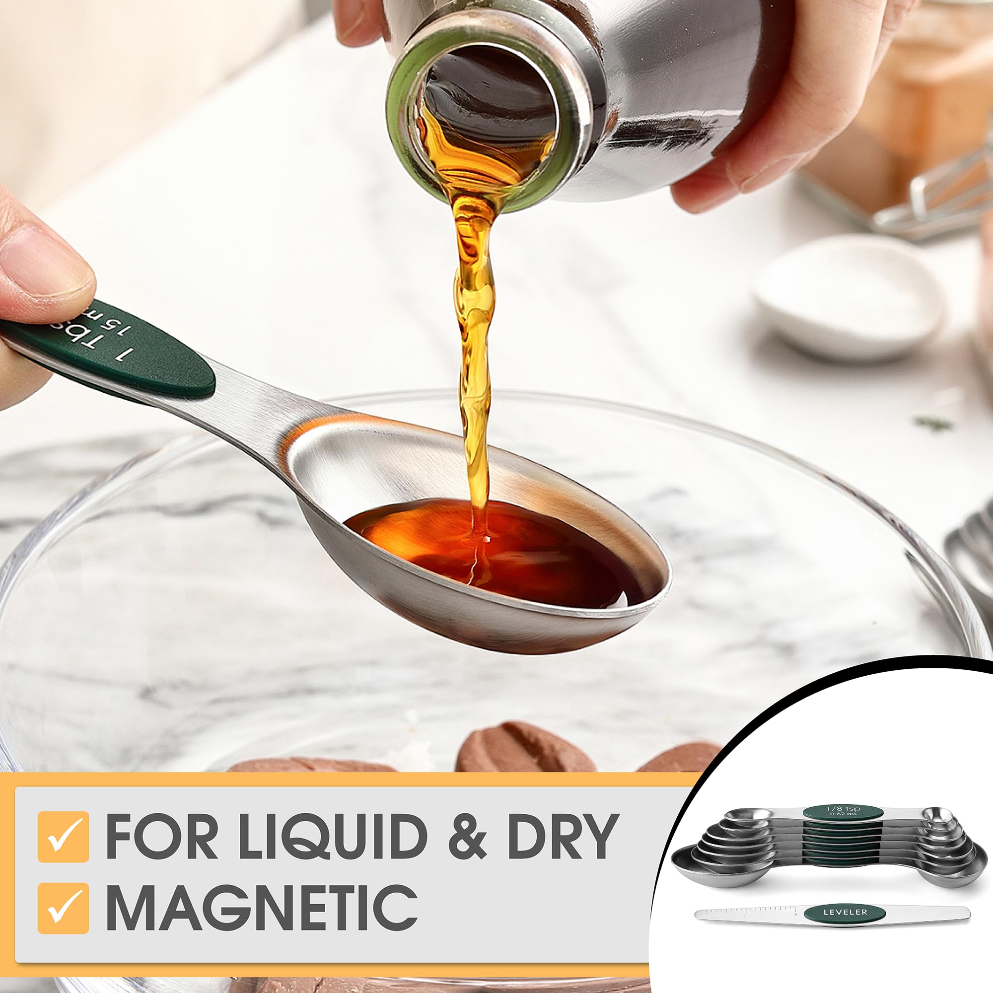 Spring Chef magnetic spoons shown in close-up for dishwasher-safe cleaning