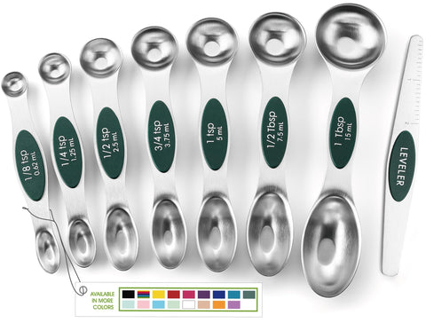 Spring Chef magnetic spoons top view highlighting pine green finish for quick use