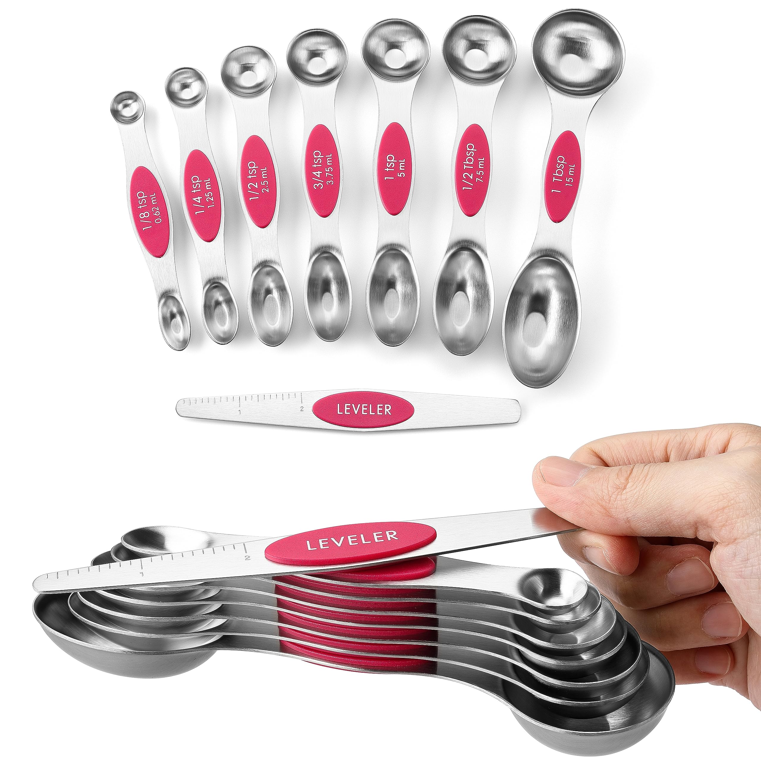 Spring Chef magnetic measuring spoons set dual-ended pink design for precise measurements and easy storage