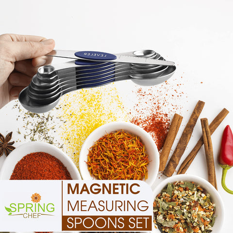 Spring Chef stainless steel spoons nest magnetically for easy storage.
