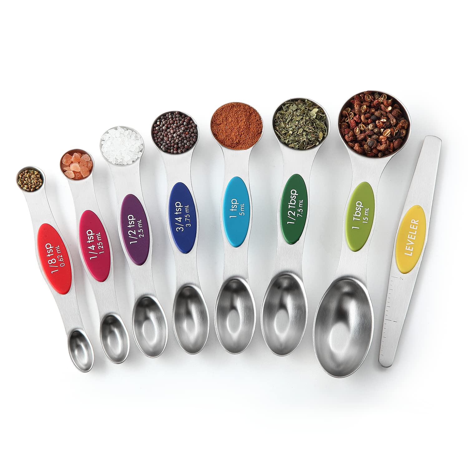 Spring Chef magnetic spoons stay tidy and ready to grab the right size quickly.