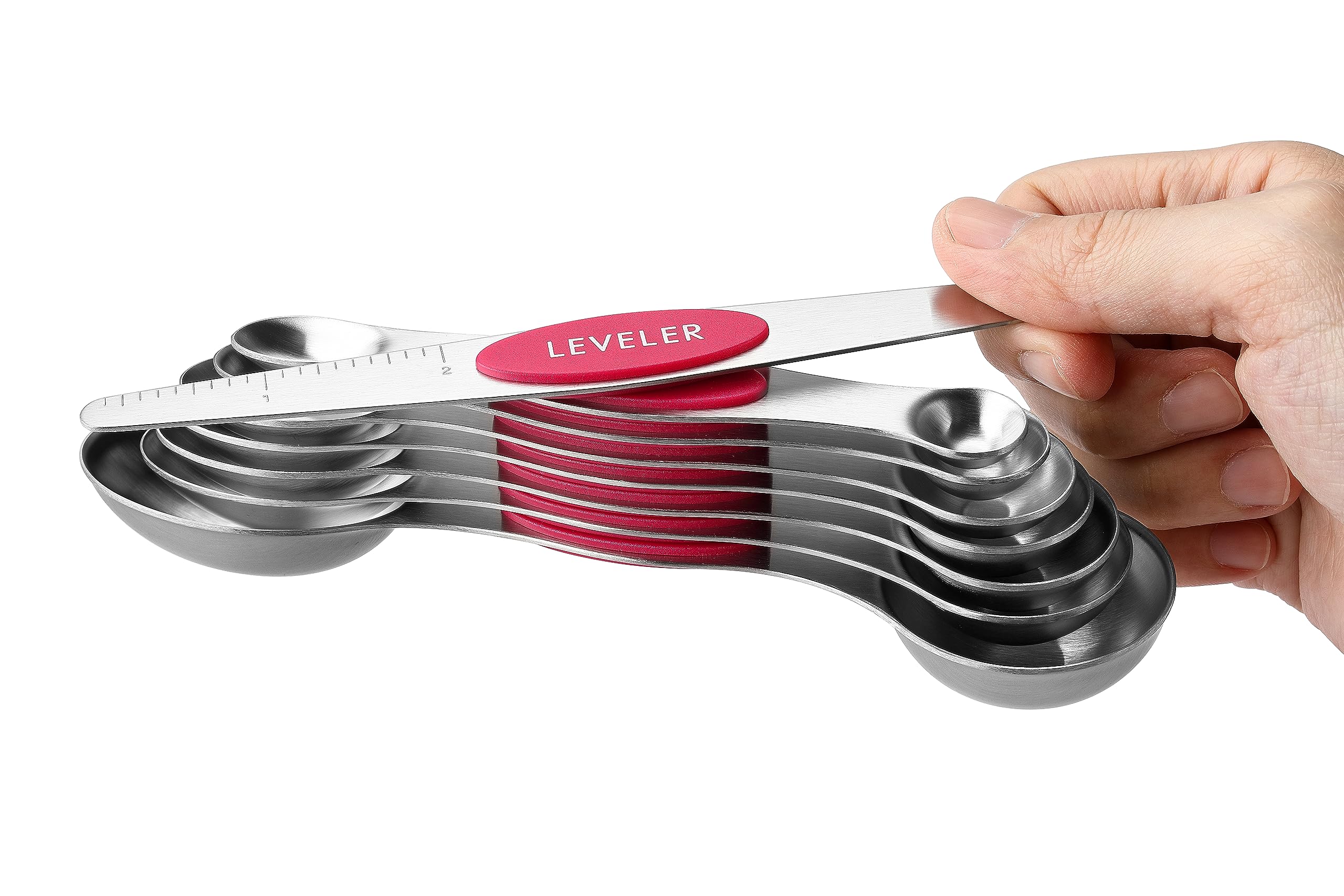 Spring Chef pink measuring spoons precision for spices, coffee, and liquids.
