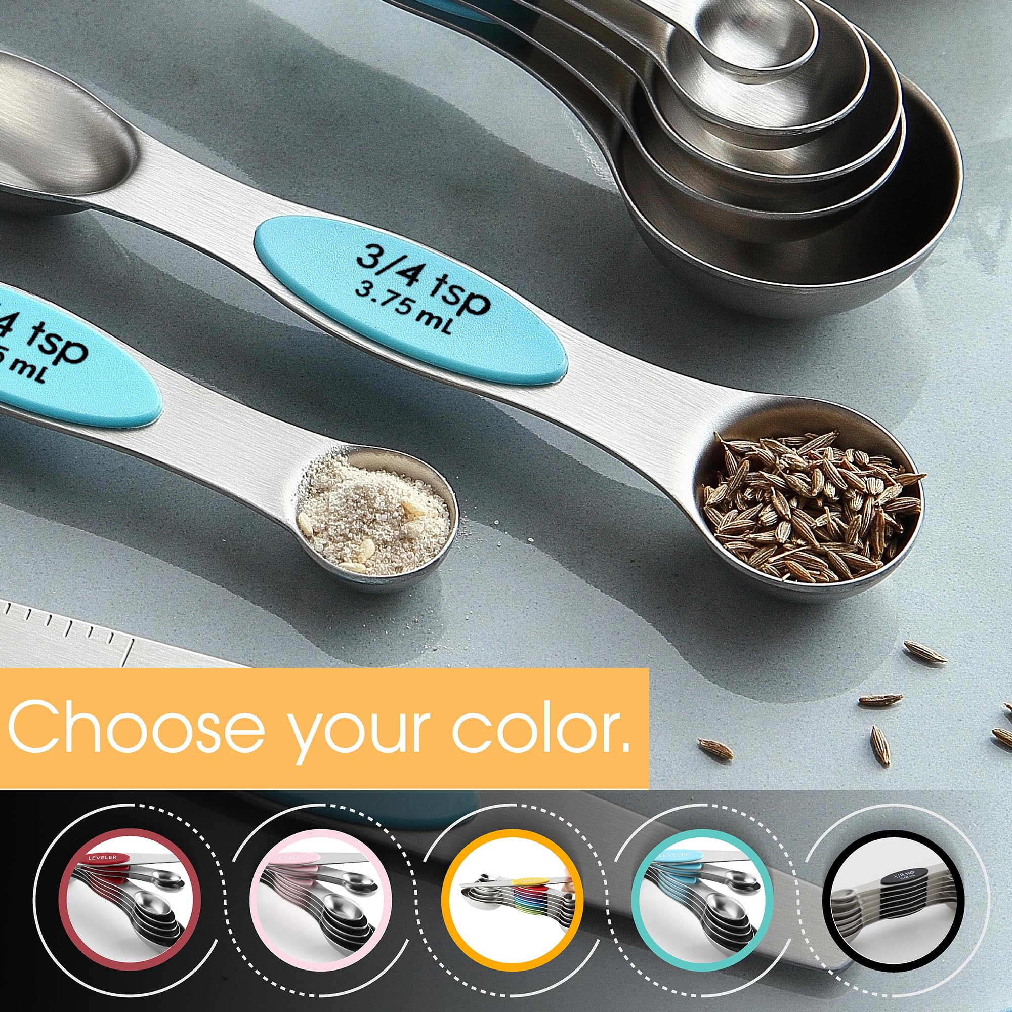 Spring Chef magnetic spoons nest together for easy storage.