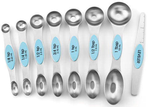 Spring Chef magnetic nesting measuring spoons in Aqua Sky save space and stay tidy.