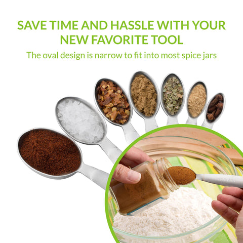 Spring Chef spoon fits into most spice jars for easy scooping.