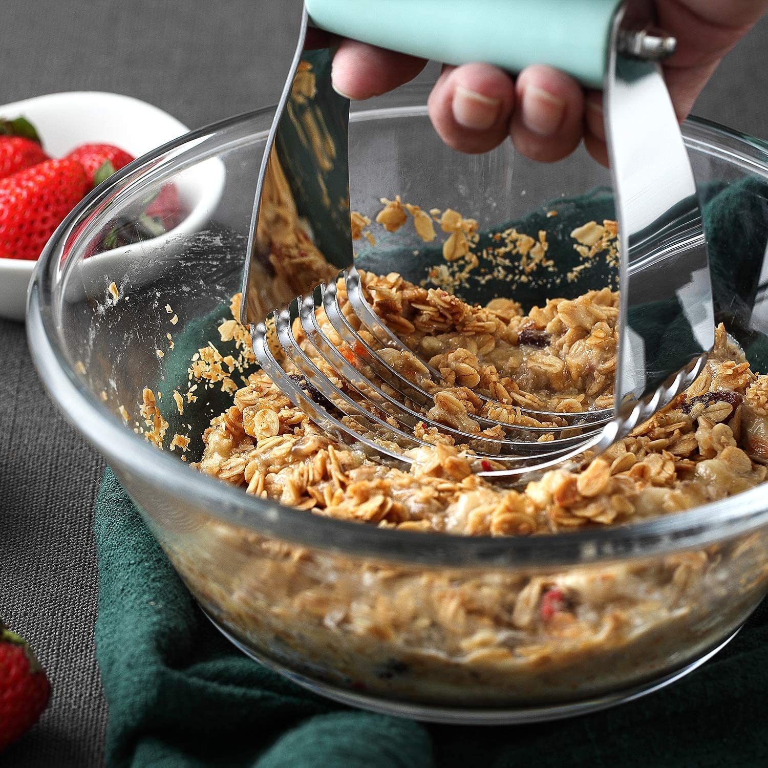 Versatile kitchen tool: chops fruit, nuts, and soft vegetables.