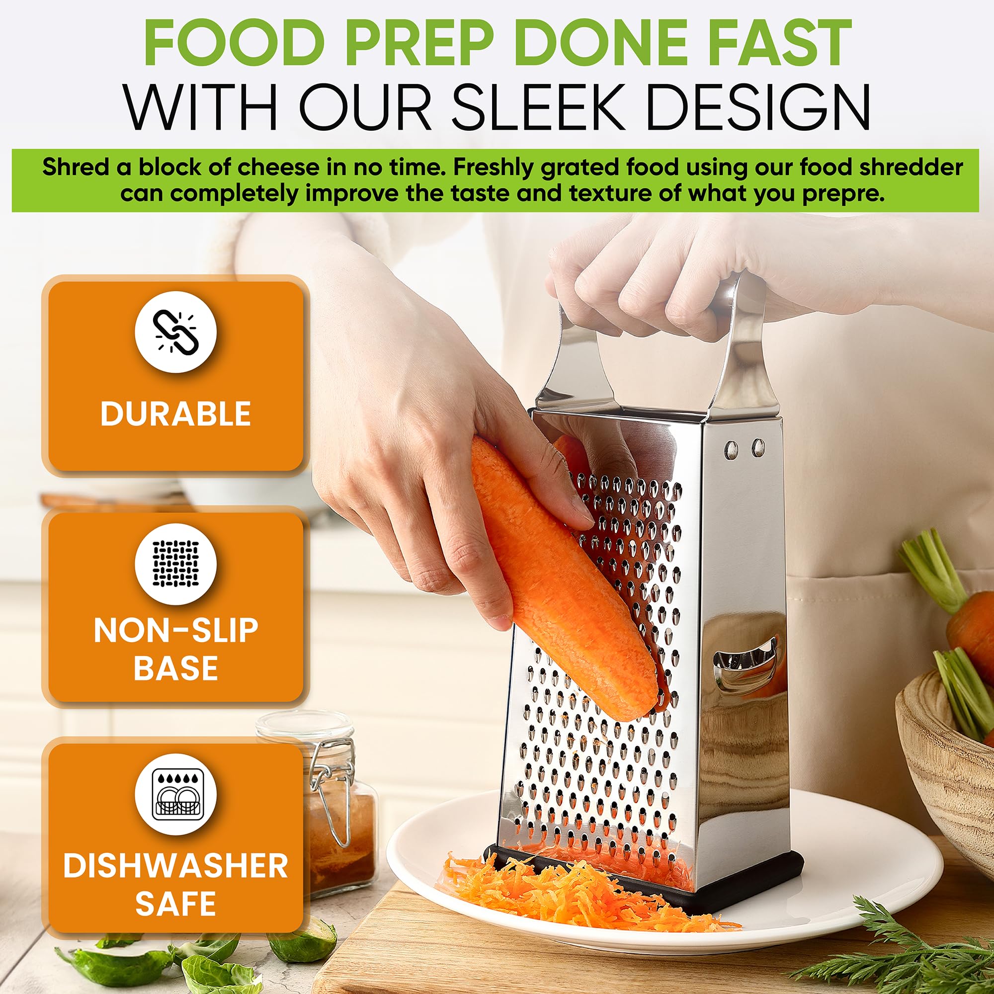 Spring Chef Medium Grating Face delivers consistent texture for vegetables.