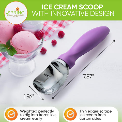 Spring Chef metal scoop with heavy duty design for tough ice cream.