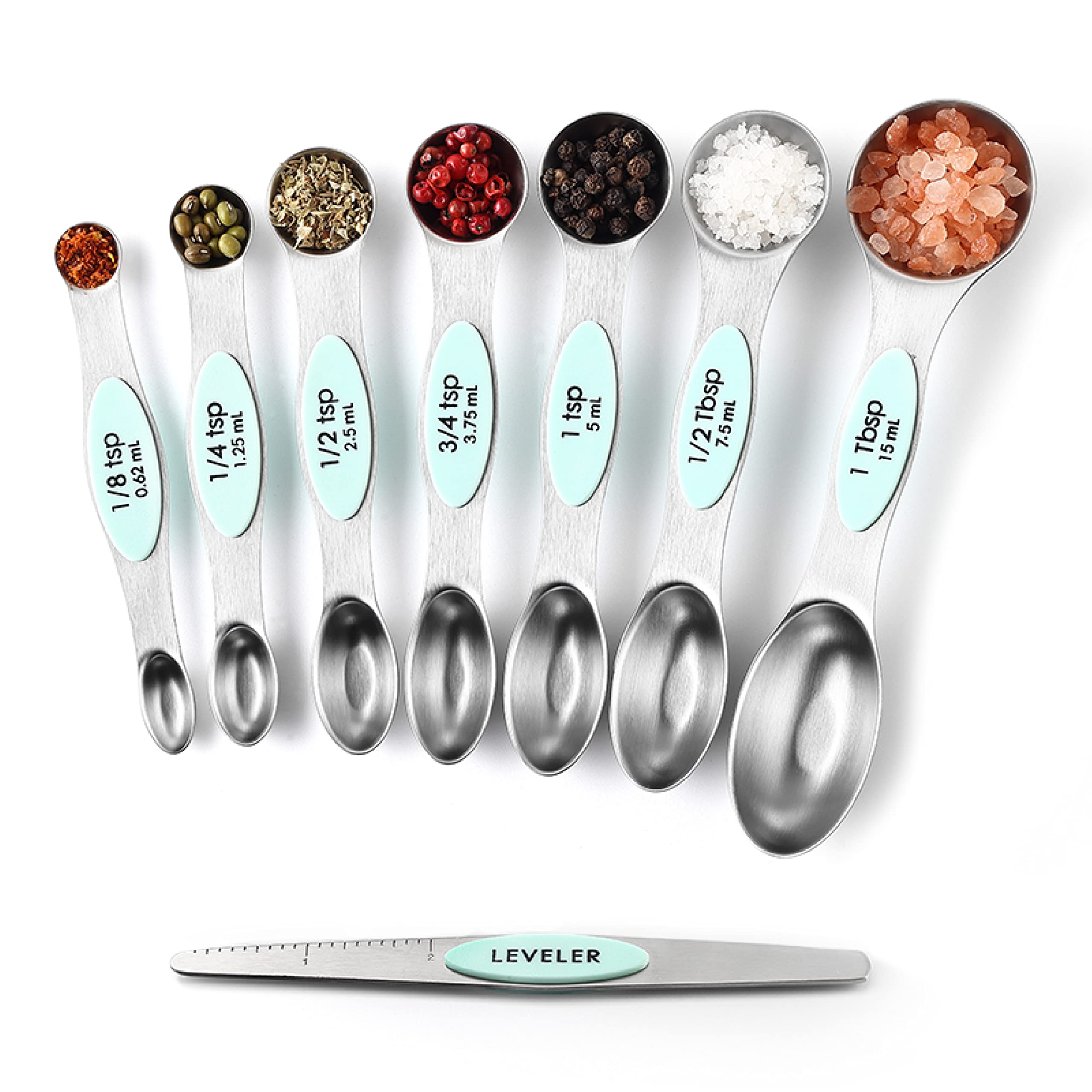Spring Chef mint-colored spoons add style to baking and cooking tasks.