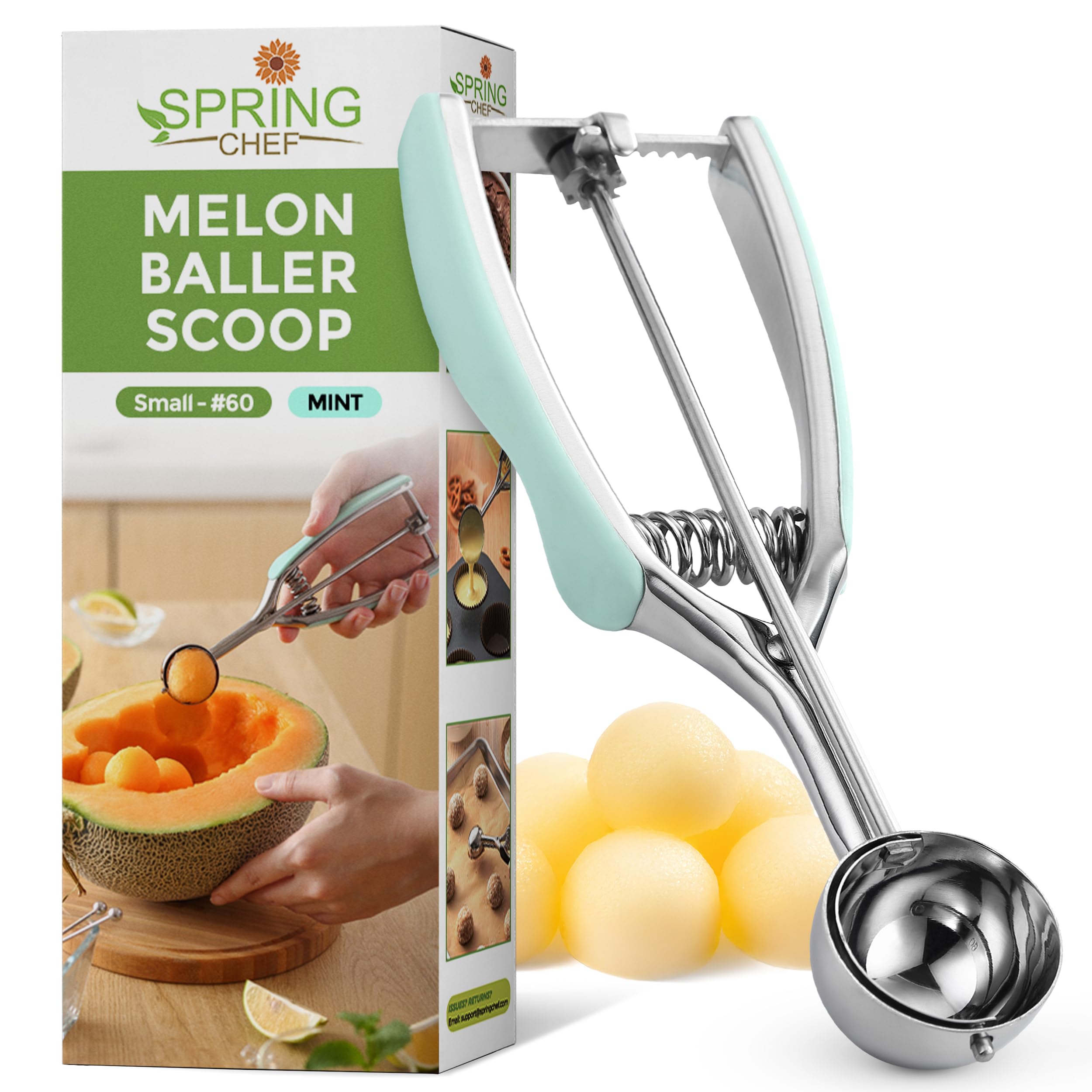Spring Chef mint small cookie scoop with trigger release for uniform cookies