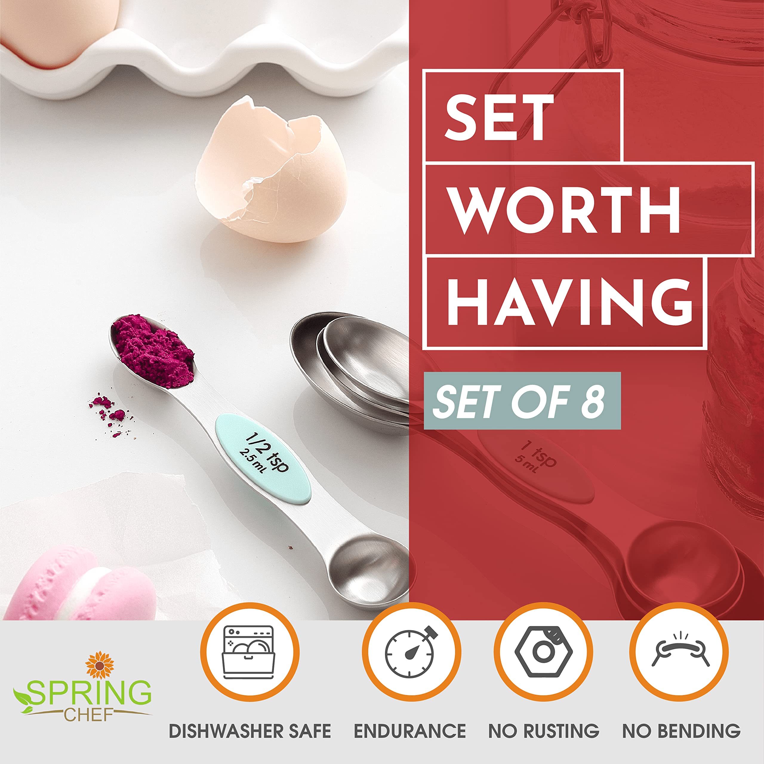 Spring Chef nesting spoons compactly stored when not in use.