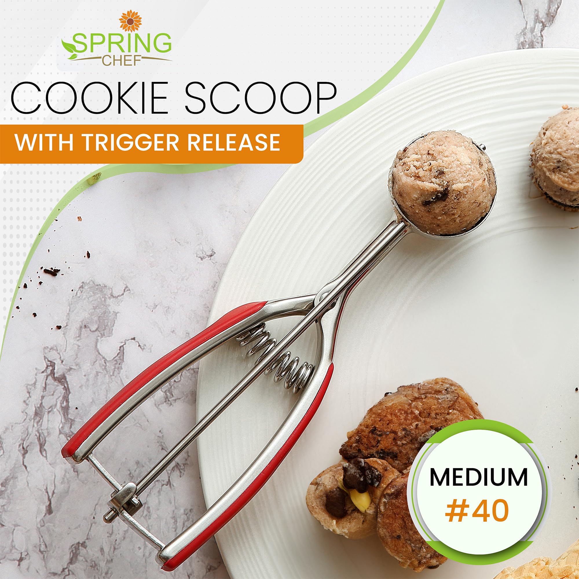 Spring Chef one-point-seven-tbsp cookie scoop yields 2.75-inch cookies