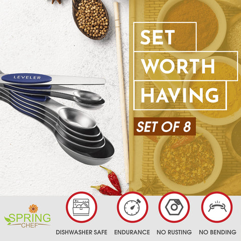Spring Chef oval-end spoon fits spice jars to reduce waste.
