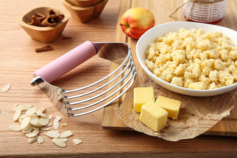 Spring Chef pink lemonade tool speeds biscuit dough prep.