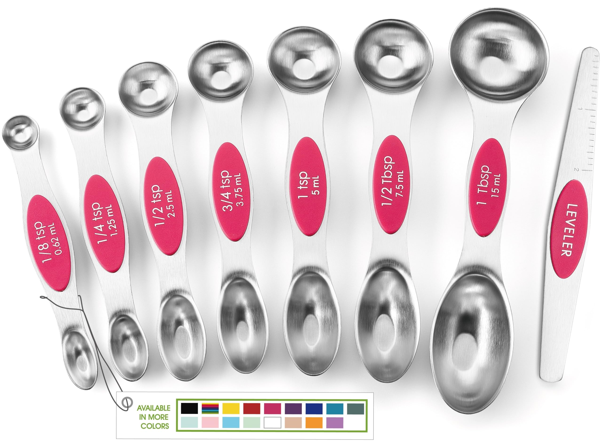 Spring Chef pink magnetic measuring spoons nest for easy storage and precise measurements.