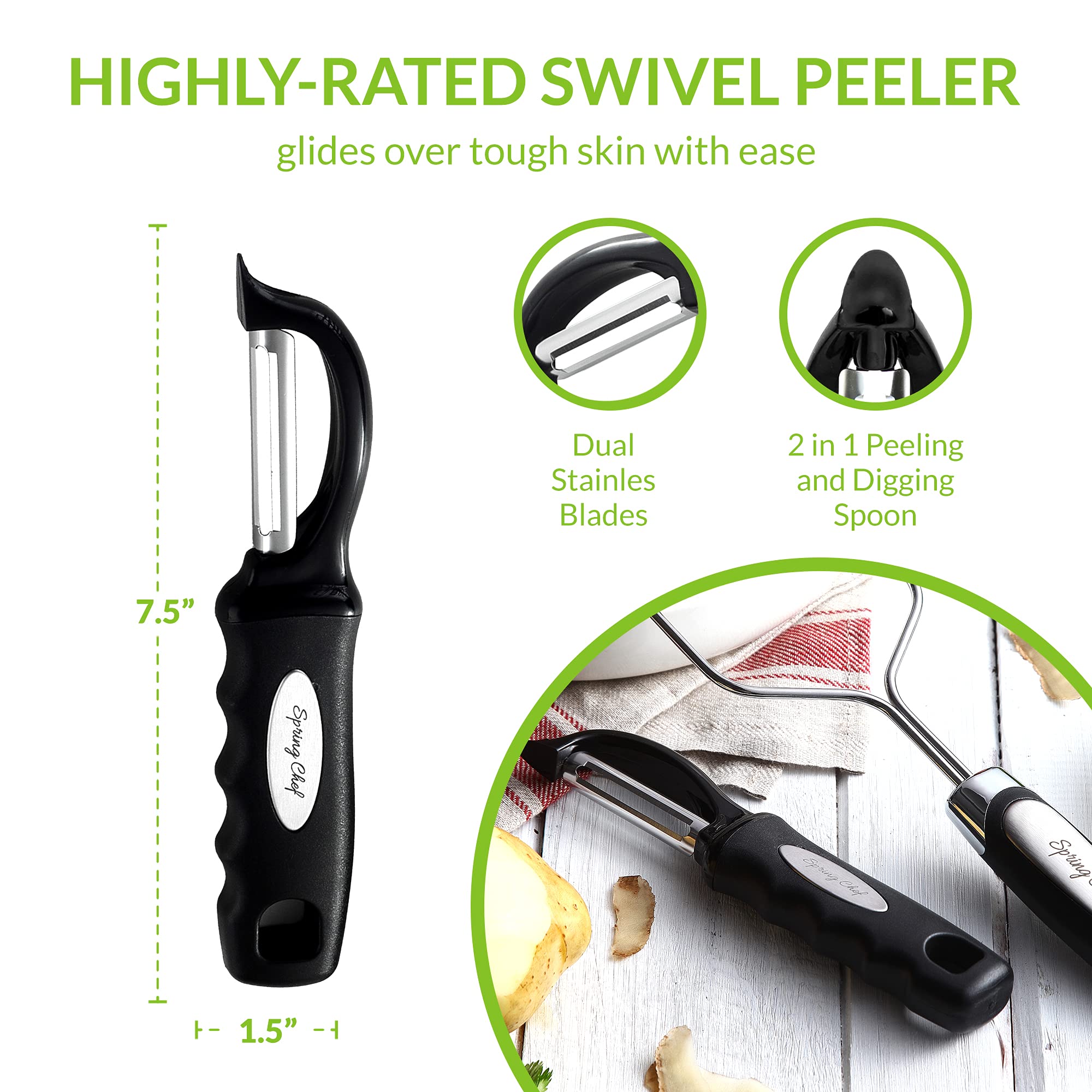 Spring Chef masher head with wire design enabling quick, even texture.