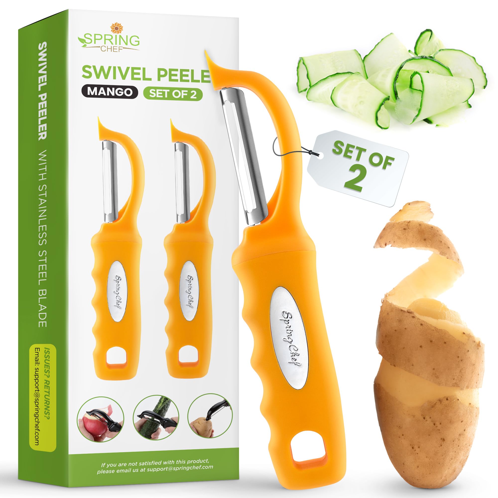 Spring Chef premium swivel peeler with dual blades for effortless, precise peeling.