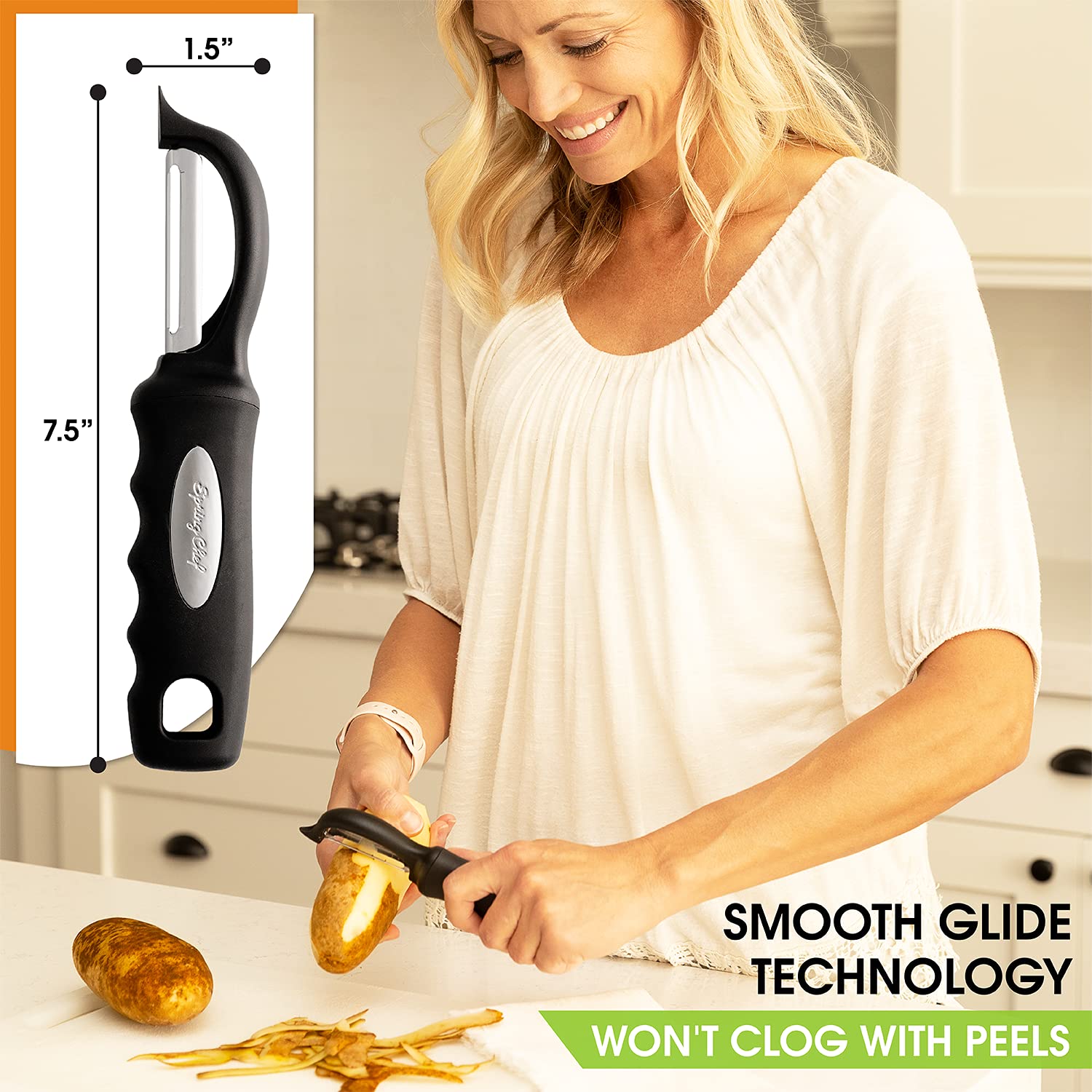 Spring Chef built-in blemish remover helps prep blemish-free skins.