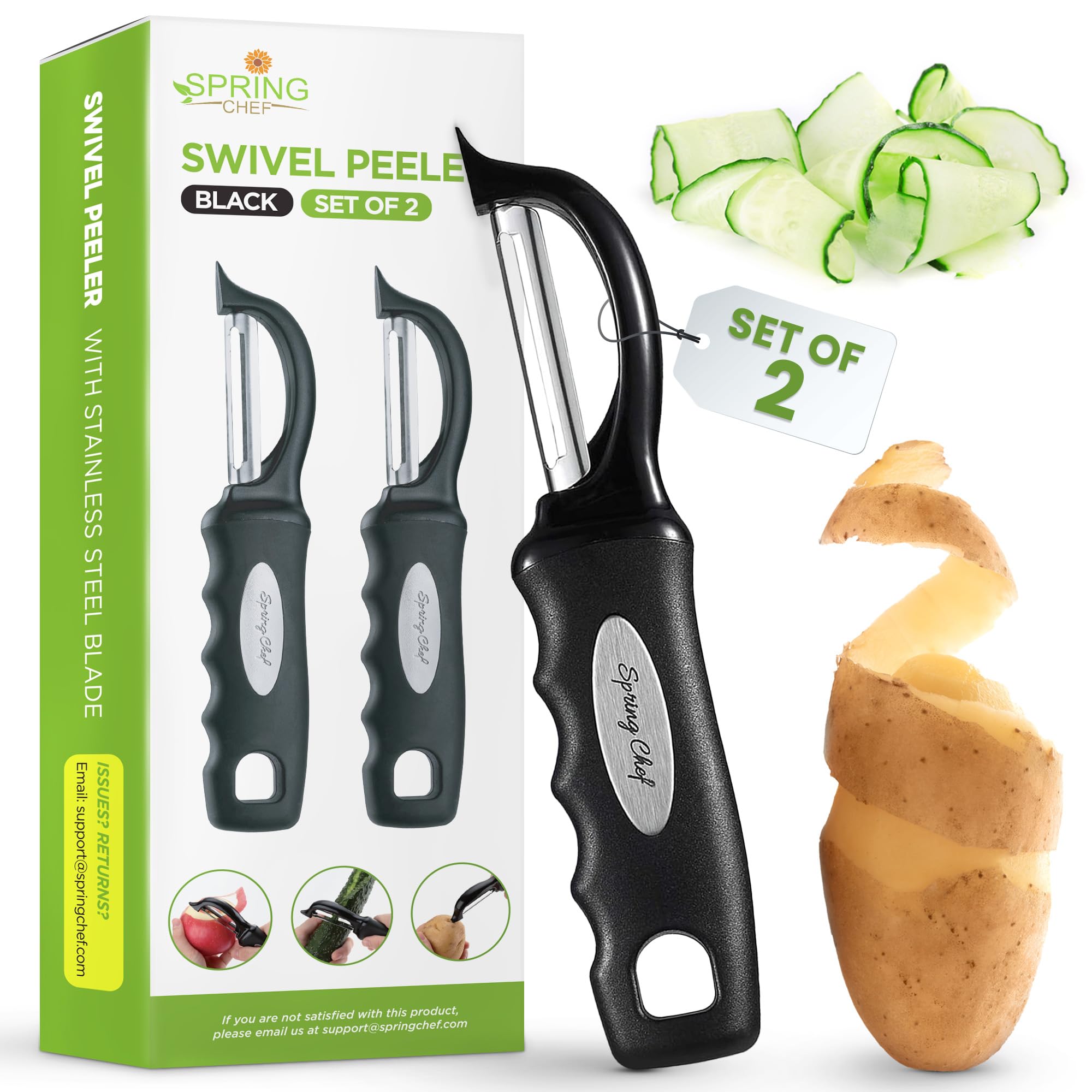 Spring Chef Premium Swivel Vegetable Peeler with soft grip handle for effortless peeling.