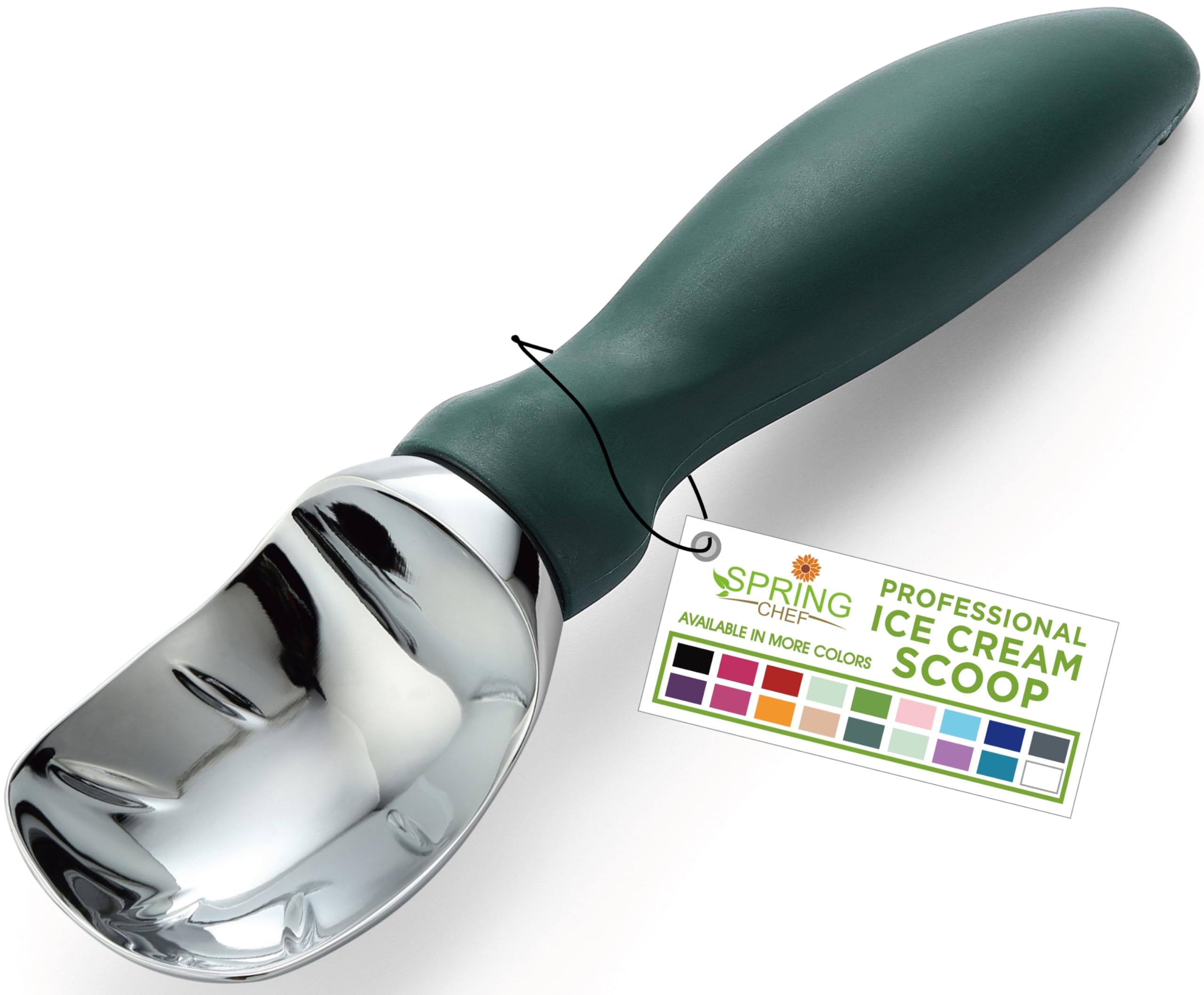 Spring Chef professional ice cream scoop with soft grip handle for easy, controlled scooping.
